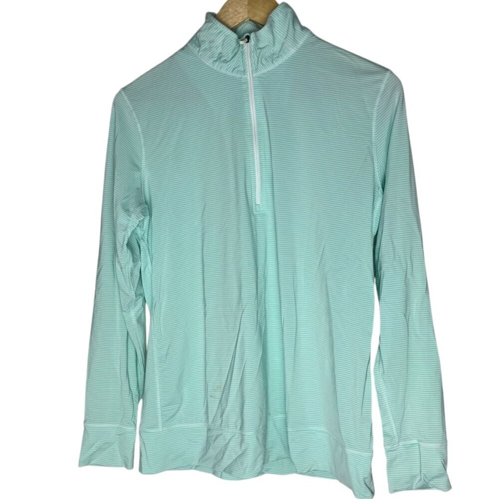 FootJoy Womens M 1/2 Zip Performance Pullover Blue Mint Tonal Stripe Golf Sporty